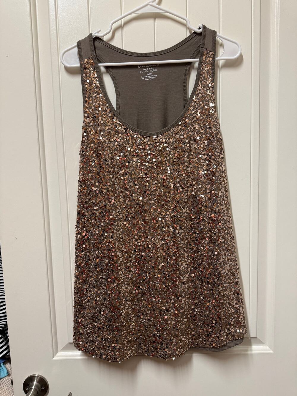 Lane Bryant Cotton Modal Bronze Gold Sequin Tank Top Size 18/20